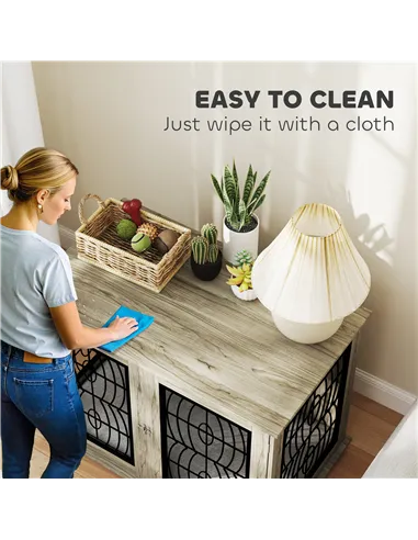 PawHut Indoor Dog Crate Furniture End Table with Soft Washable Cushion, Lockable Front Door, for Large Dogs - Grey