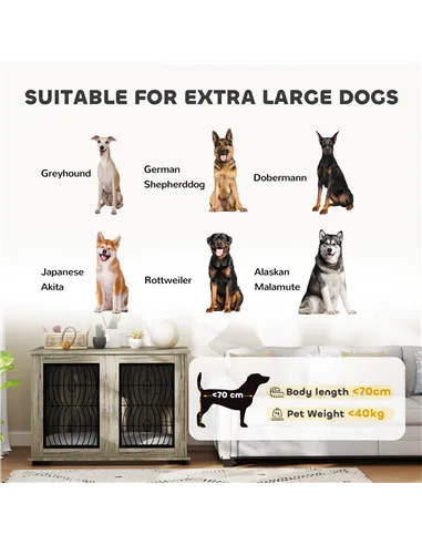 PawHut Indoor Dog Crate Furniture End Table with Soft Washable Cushion, Lockable Front Door, for Extra Large Dogs - Grey