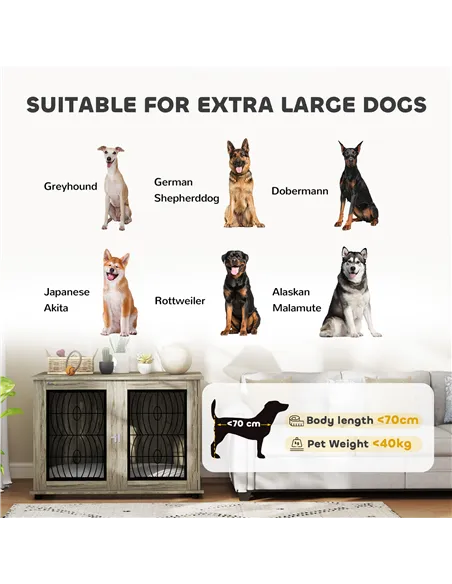 PawHut Indoor Dog Crate Furniture End Table with Soft Washable Cushion, Lockable Front Door, for Extra Large Dogs - Grey