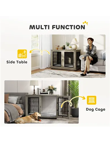 PawHut Indoor Dog Crate Furniture End Table with Soft Washable Cushion, Lockable Front Door, for Extra Large Dogs - Grey