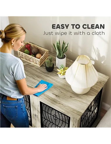 PawHut Indoor Dog Crate Furniture End Table with Soft Washable Cushion, Lockable Front Door, for Extra Large Dogs - Grey