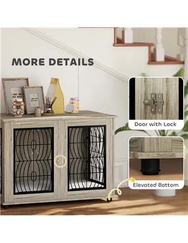 PawHut Indoor Dog Crate Furniture End Table with Soft Washable Cushion, Lockable Front Door, for Extra Large Dogs - Grey