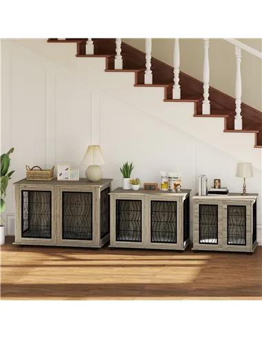 PawHut Indoor Dog Crate Furniture End Table with Soft Washable Cushion, Lockable Front Door, for Extra Large Dogs - Grey