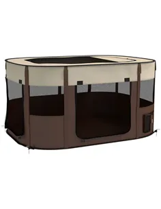 PawHut Foldable Dog Pen with Storage Bag for Indoor/Outdoor Use, Portable Pet playpen, with Ground Stakes - Brown
