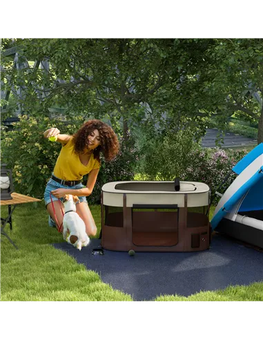 PawHut Foldable Dog Pen with Storage Bag for Indoor/Outdoor Use, Portable Pet playpen, with Ground Stakes - Brown