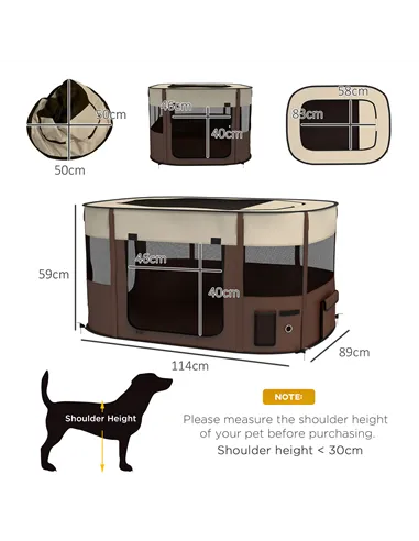 PawHut Foldable Dog Pen with Storage Bag for Indoor/Outdoor Use, Portable Pet playpen, with Ground Stakes - Brown
