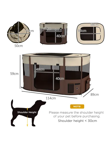 PawHut Foldable Dog Pen with Storage Bag for Indoor/Outdoor Use, Portable Pet playpen, with Ground Stakes - Brown