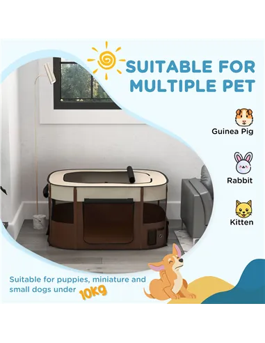 PawHut Foldable Dog Pen with Storage Bag for Indoor/Outdoor Use, Portable Pet playpen, with Ground Stakes - Brown