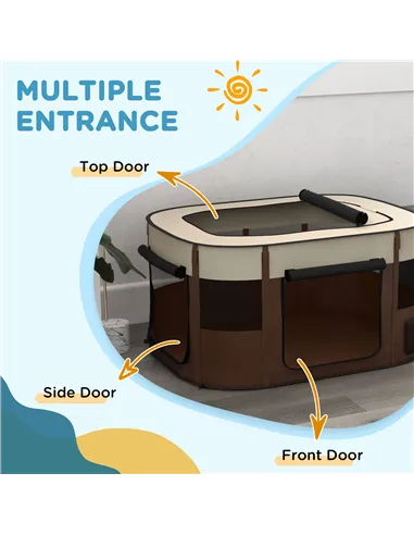 PawHut Foldable Dog Pen with Storage Bag for Indoor/Outdoor Use, Portable Pet playpen, with Ground Stakes - Brown