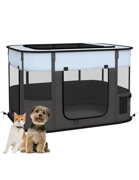 PawHut Foldable Dog Pen with Storage Bag for Indoor/Outdoor Use - Grey