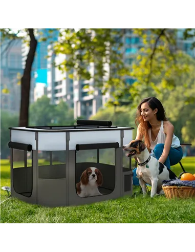 PawHut Foldable Dog Pen with Storage Bag for Indoor/Outdoor Use - Grey