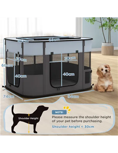 PawHut Foldable Dog Pen with Storage Bag for Indoor/Outdoor Use - Grey