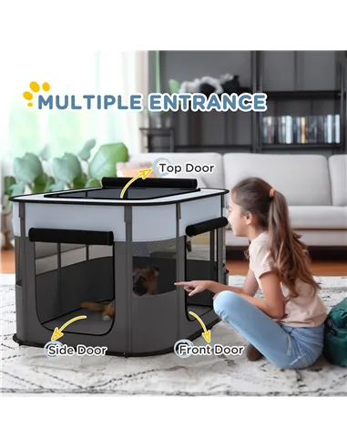 PawHut Foldable Dog Pen with Storage Bag for Indoor/Outdoor Use - Grey