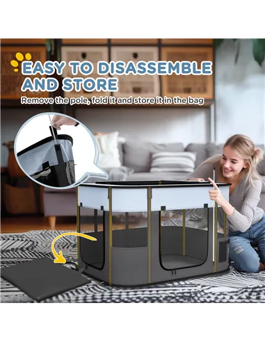 PawHut Foldable Dog Pen with Storage Bag for Indoor/Outdoor Use - Grey