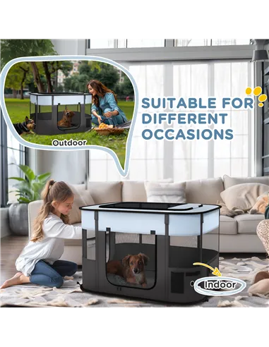 PawHut Foldable Dog Pen with Storage Bag for Indoor/Outdoor Use - Grey