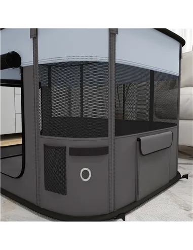 PawHut Foldable Dog Pen with Storage Bag for Indoor/Outdoor Use - Grey
