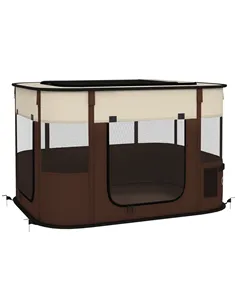 PawHut Foldable Dog Pen with Storage Bag for Indoor/Outdoor Use, Portable Pet playpen, with Ground Stakes - Brown