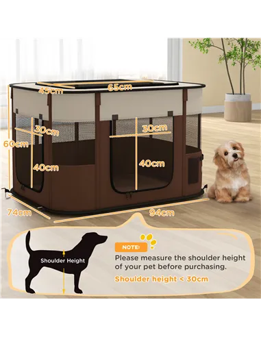 PawHut Foldable Dog Pen with Storage Bag for Indoor/Outdoor Use, Portable Pet playpen, with Ground Stakes - Brown