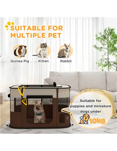 PawHut Foldable Dog Pen with Storage Bag for Indoor/Outdoor Use, Portable Pet playpen, with Ground Stakes - Brown