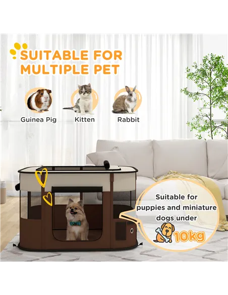 PawHut Foldable Dog Pen with Storage Bag for Indoor/Outdoor Use, Portable Pet playpen, with Ground Stakes - Brown