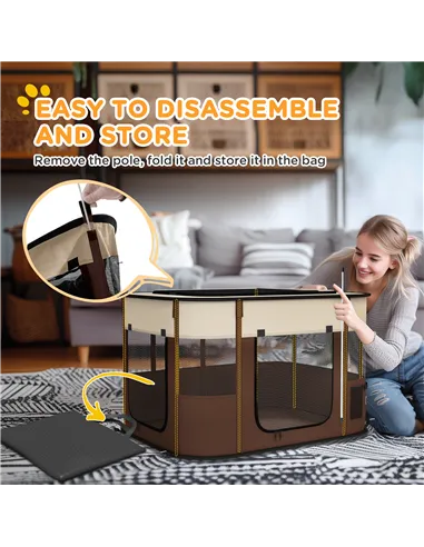 PawHut Foldable Dog Pen with Storage Bag for Indoor/Outdoor Use, Portable Pet playpen, with Ground Stakes - Brown