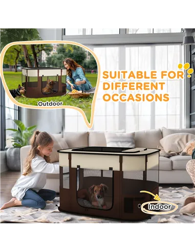 PawHut Foldable Dog Pen with Storage Bag for Indoor/Outdoor Use, Portable Pet playpen, with Ground Stakes - Brown