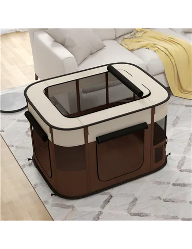 PawHut Foldable Dog Pen with Storage Bag for Indoor/Outdoor Use, Portable Pet playpen, with Ground Stakes - Brown