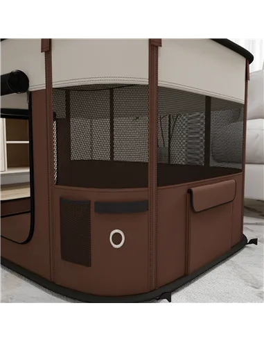 PawHut Foldable Dog Pen with Storage Bag for Indoor/Outdoor Use, Portable Pet playpen, with Ground Stakes - Brown