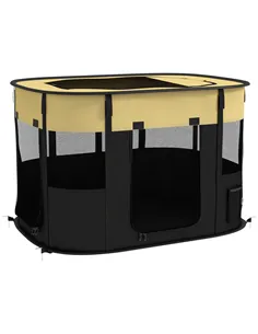 PawHut Foldable Dog Pen with Storage Bag for Indoor/Outdoor Use, Portable Pet playpen, with Ground Stakes - Yellow
