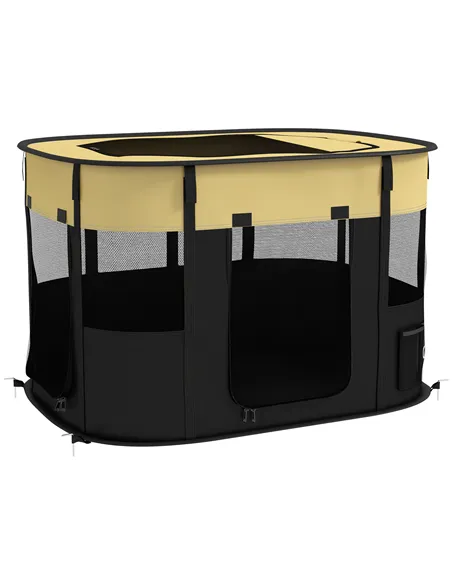 PawHut Foldable Dog Pen with Storage Bag for Indoor/Outdoor Use, Portable Pet playpen, with Ground Stakes - Yellow