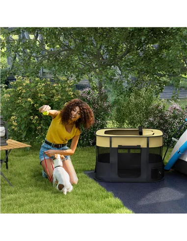PawHut Foldable Dog Pen with Storage Bag for Indoor/Outdoor Use, Portable Pet playpen, with Ground Stakes - Yellow