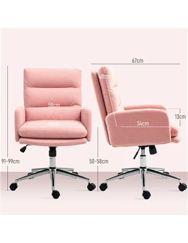 HOMCOM 91-99cm Sherpa Fleece Office Chair - Pink