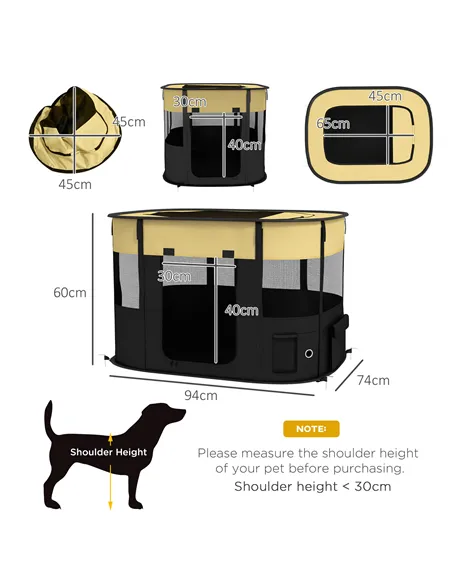 PawHut Foldable Dog Pen with Storage Bag for Indoor/Outdoor Use, Portable Pet playpen, with Ground Stakes - Yellow