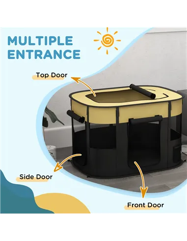 PawHut Foldable Dog Pen with Storage Bag for Indoor/Outdoor Use, Portable Pet playpen, with Ground Stakes - Yellow