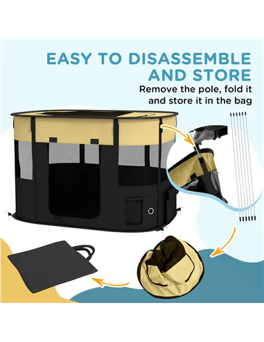 PawHut Foldable Dog Pen with Storage Bag for Indoor/Outdoor Use, Portable Pet playpen, with Ground Stakes - Yellow