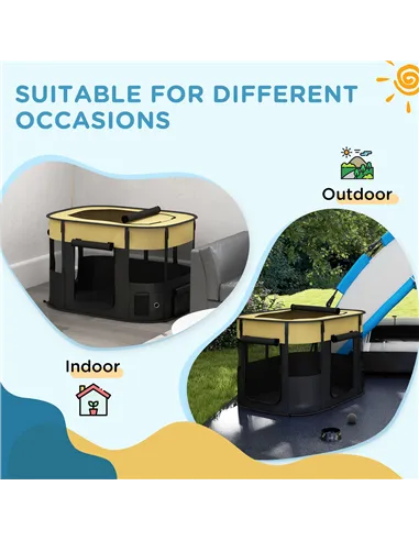 PawHut Foldable Dog Pen with Storage Bag for Indoor/Outdoor Use, Portable Pet playpen, with Ground Stakes - Yellow