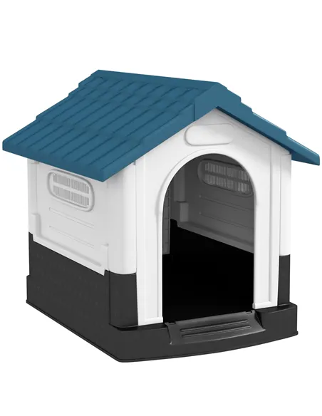 PawHut Plastic Dog Kennel with Windows, for Garden Patio, Miniature and Small Dogs, 80 x 69 x 76cm - Blue