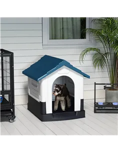 PawHut Plastic Dog Kennel with Windows, for Garden Patio, Miniature and Small Dogs, 80 x 69 x 76cm - Blue 2