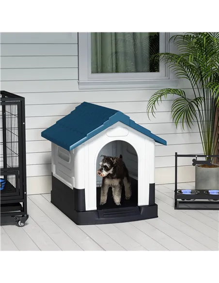PawHut Plastic Dog Kennel with Windows, for Garden Patio, Miniature and Small Dogs, 80 x 69 x 76cm - Blue