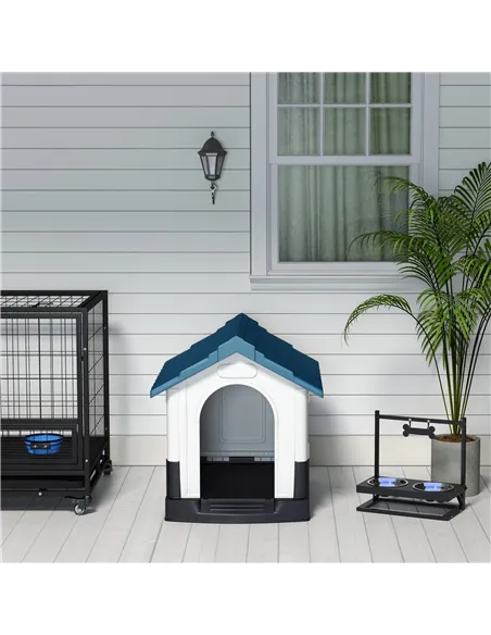 PawHut Plastic Dog Kennel with Windows, for Garden Patio, Miniature and Small Dogs, 80 x 69 x 76cm - Blue