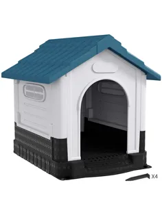 PawHut Plastic Dog Kennel with Windows, for Garden Patio, Medium and Large Dogs, 101 x 88 x 99cm - Blue