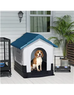 PawHut Plastic Dog Kennel with Windows, for Garden Patio, Medium and Large Dogs, 101 x 88 x 99cm - Blue 2