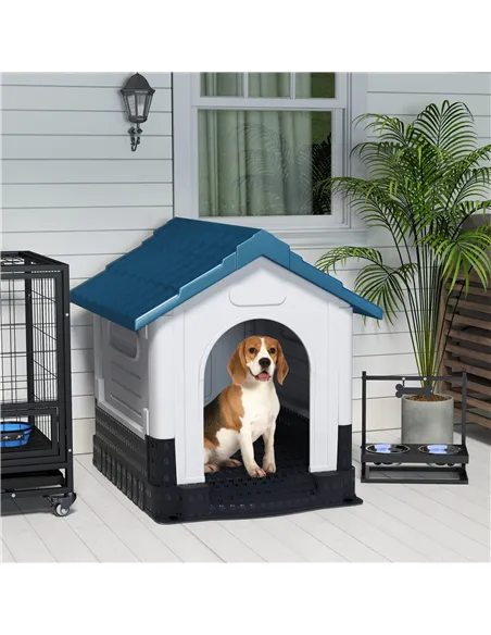 PawHut Plastic Dog Kennel with Windows, for Garden Patio, Medium and Large Dogs, 101 x 88 x 99cm - Blue