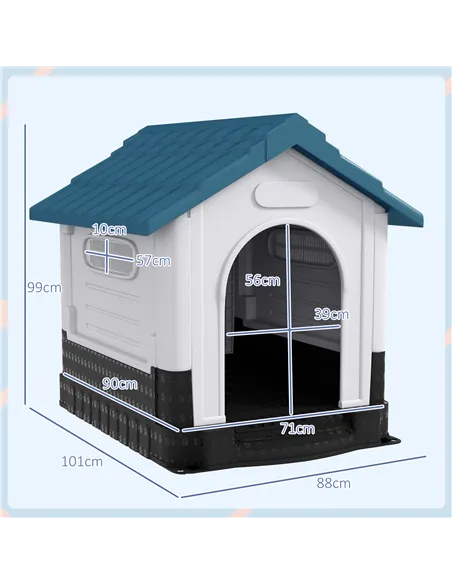 PawHut Plastic Dog Kennel with Windows, for Garden Patio, Medium and Large Dogs, 101 x 88 x 99cm - Blue