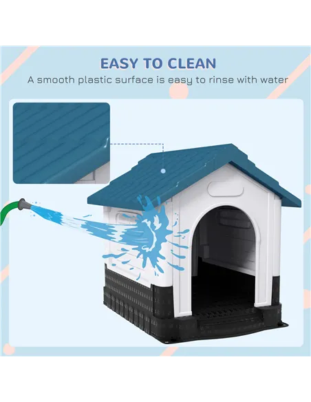 PawHut Plastic Dog Kennel with Windows, for Garden Patio, Medium and Large Dogs, 101 x 88 x 99cm - Blue