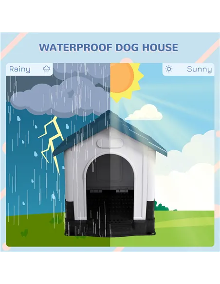 PawHut Plastic Dog Kennel with Windows, for Garden Patio, Medium and Large Dogs, 101 x 88 x 99cm - Blue