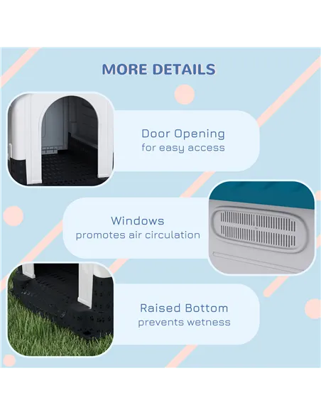 PawHut Plastic Dog Kennel with Windows, for Garden Patio, Medium and Large Dogs, 101 x 88 x 99cm - Blue