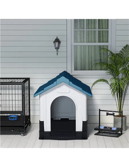 PawHut Plastic Dog Kennel with Windows, for Garden Patio, Medium and Large Dogs, 101 x 88 x 99cm - Blue