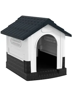 PawHut Plastic Dog Kennel with Windows, for Garden Patio, Miniature and Small Dogs, 80 x 69 x 76cm - Grey