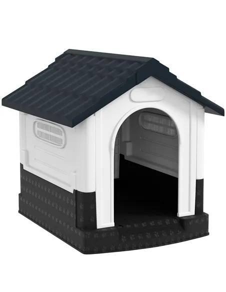 PawHut Plastic Dog Kennel with Windows, for Garden Patio, Miniature and Small Dogs, 80 x 69 x 76cm - Grey